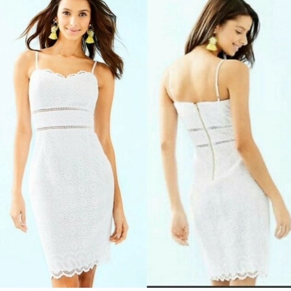 Lilly Pulitzer Jaida White Eyelet 100% Cotton Mini Dress Size 4 - Picture 2 of 13